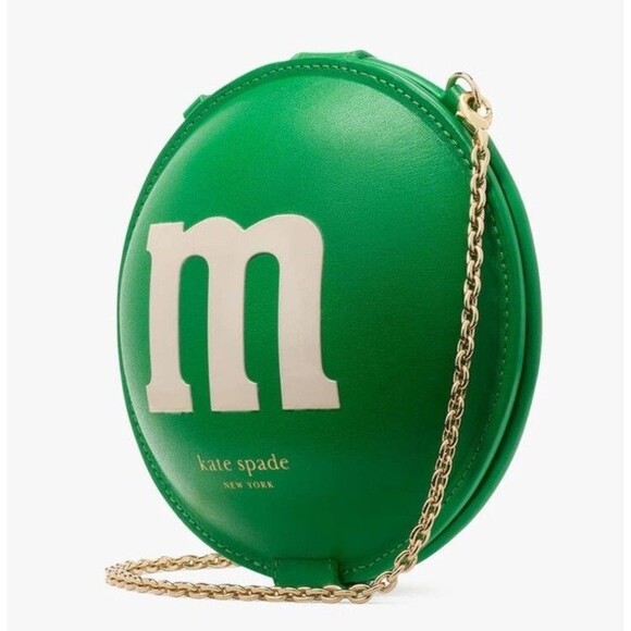 Kate Spade X M&M's GREEN Candy Micro Chain Coin Purse Leather 3D Crossbody NWT - Picture 1 of 4